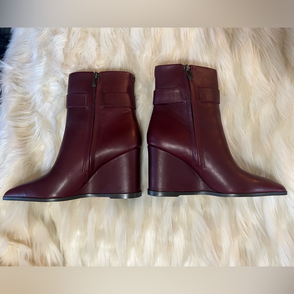 SAM EDELMAN Weslie Leather Wedge Ankle Boots, Burgandy - Picture 7 of 13